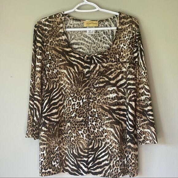 Kristen Crenshaw 3/4 Sleeve Animal Print Top XXL - Picture 1 of 9